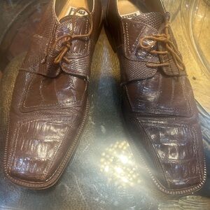 David Eden men brown genuine crocodile& lizard dress shoes:11 great condition
